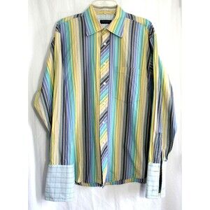 Ted Baker Multicolored Striped French Cuff Button Down Shirt Size 16 34/35 EUC